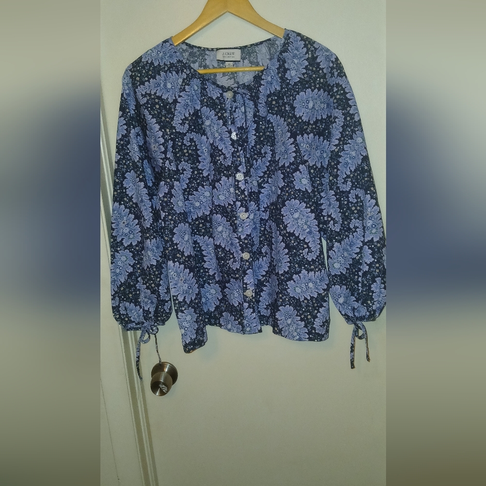 Crew Collection Top  Womens Ratti Blue Floral Button Up Blouse Size 2X